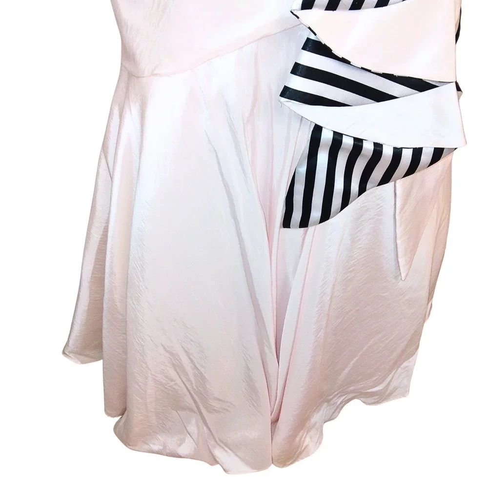 CAMILLE LA VIE STRAPLESS CRYSTAL PINK & BLACK STRIPED PARTY/WEDDING GOWN DRESS - Picture 6 of 7
